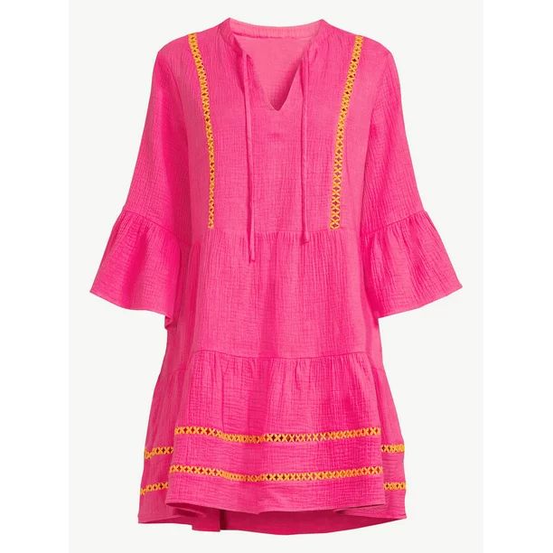 Scoop Women's 3/4 Sleeve Detail Mini Dress - Walmart.com | Walmart (US)