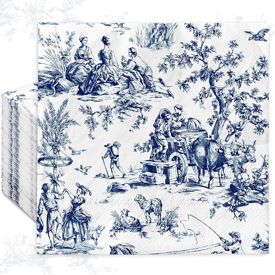 80 Sheet Blue White Paper Napkins French Village Printed Disposable Napkins Farmhouse Decorative ... | Amazon (US)
