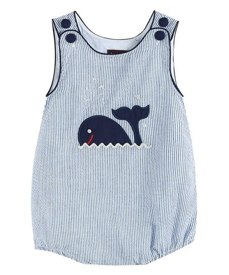 Lil Cactus Dark Blue Pinstripe Whale Bubble Bodysuit - Infant | Zulily