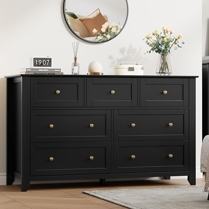 IDEALHOUSE Black 7 Drawer Dresser for Bedroom, 54" Wide Dresser with Deep Drawers & Metal Knobs, ... | Amazon (US)