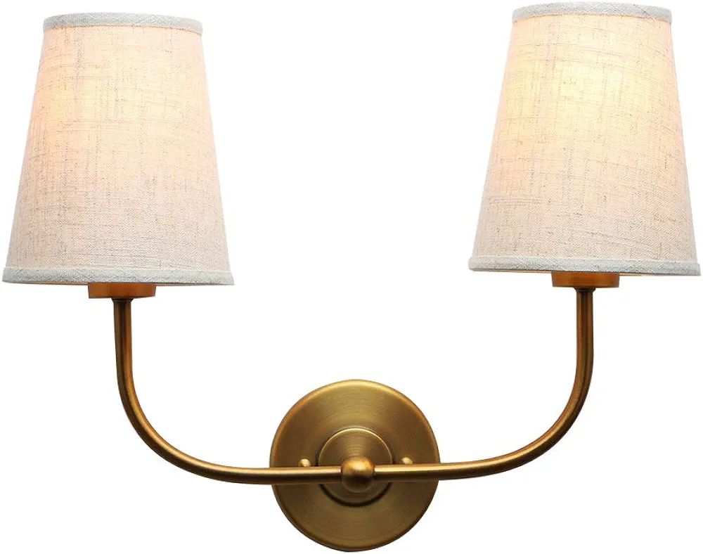 PERMO Vintage Double Sconce Antique 2-Lights with Flared Funnel Linen Beige Fabric Shade | Amazon (US)