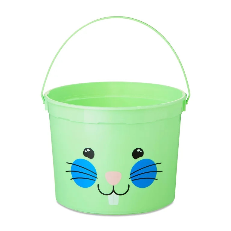 Bunny Plastic Bucket, Green, 8" x 6.5", Easter by Way To Celebrate | Walmart (US)