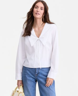 On 34th Women's Lace Trim Sailor Collar Long-Sleeve Blouse, Macy's Exclusive - Macy's | Macy's