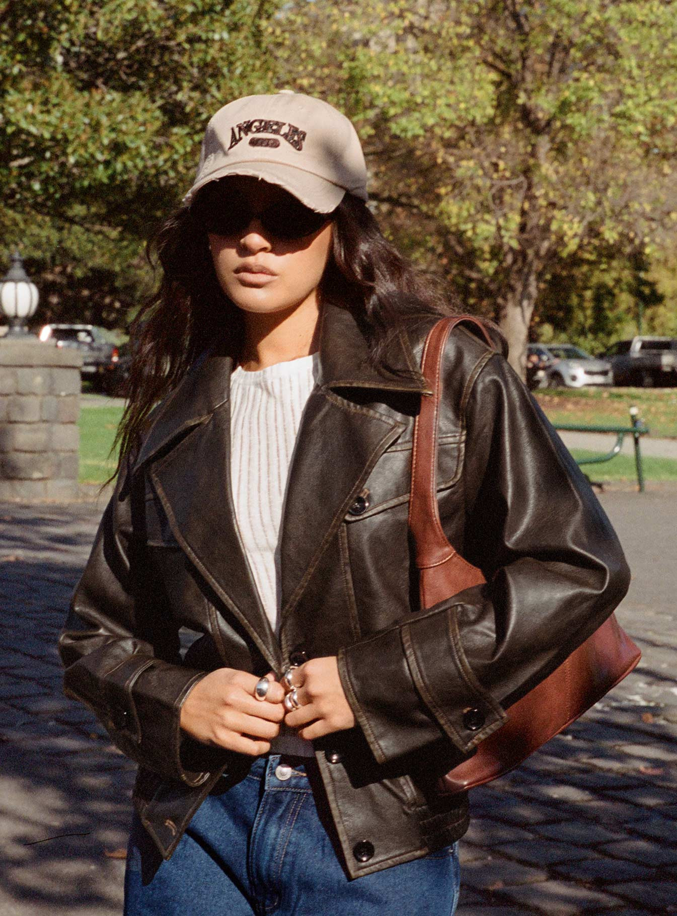 Nicolie Faux Leather Jacket Vintage Washed Brown | Princess Polly US