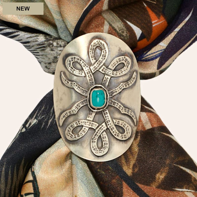 Fringe Scarves Silver & Turquoise Boot Stitch Scarf Slide | Cavender's