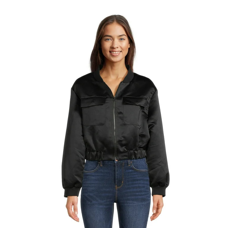Madden NYC Juniors Satin Bomber Jacket, Sizes XS-3XL | Walmart (US)