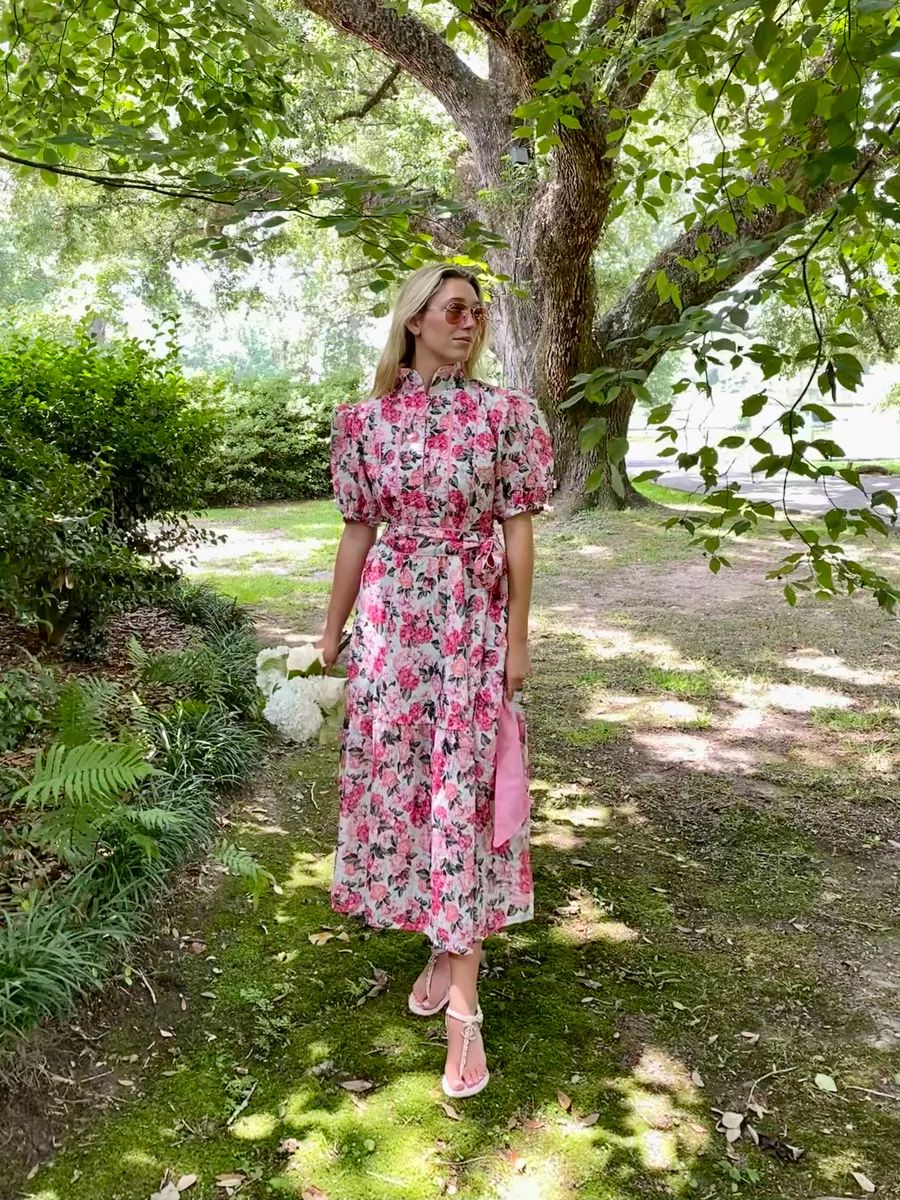 FINAL SALE Puff Sleeve Sue Sartor Flounce ™️ Dress Peony Print Hand~Lo | SUE SARTOR