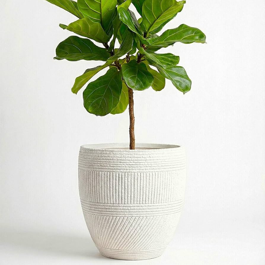 15 Inch Handmade Fiberglass Planter, Textured Stone-Effect Flower Pot, Sturdy & Durable Indoor/Ou... | Amazon (US)