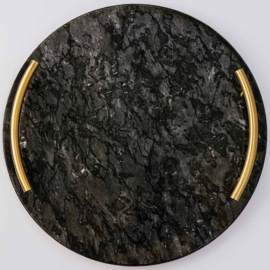 Black Marble Decorative Tray (12") | Marble Tray for Bathroom, Perfume Tray, Round Vanity Tray | ... | Amazon (US)