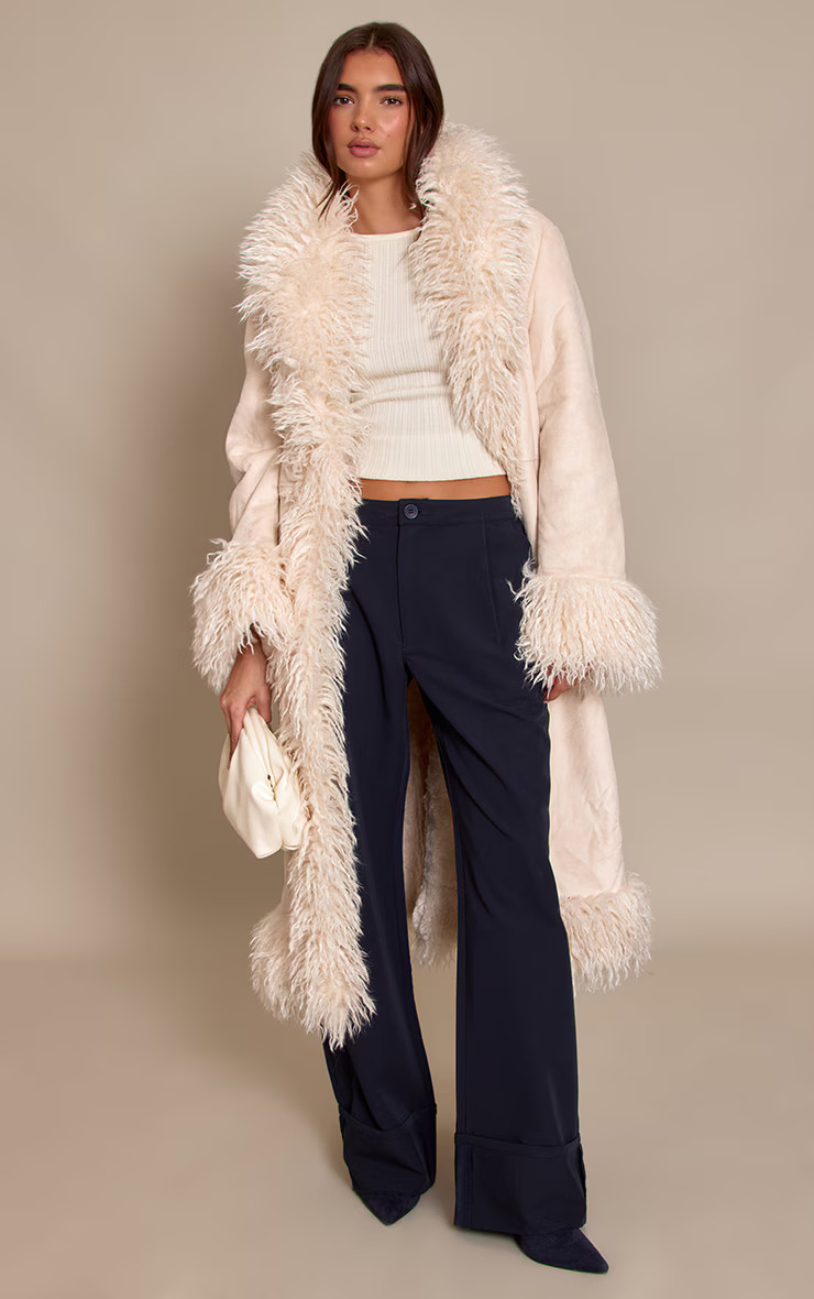 Navy Woven Tailored Wide Leg Pleated Pants | Bottoms | PrettyLittleThing US