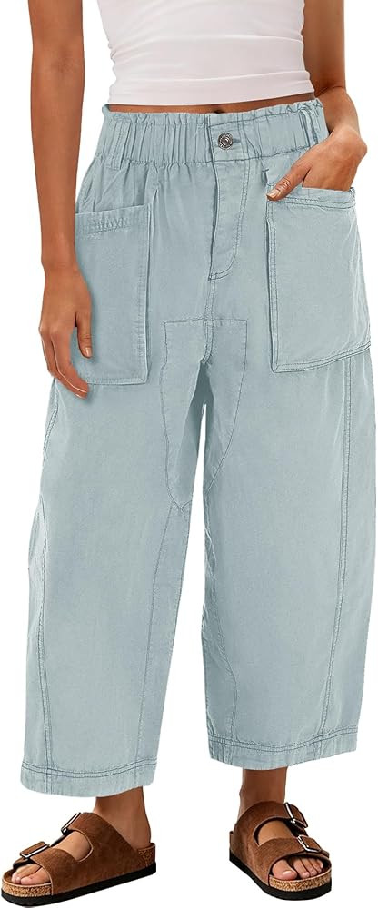 Yanekop Womens Wide Leg Capri Pants Barrel Summer Casual Baggy Harem Pants Cropped Comfy Palazzo ... | Amazon (US)