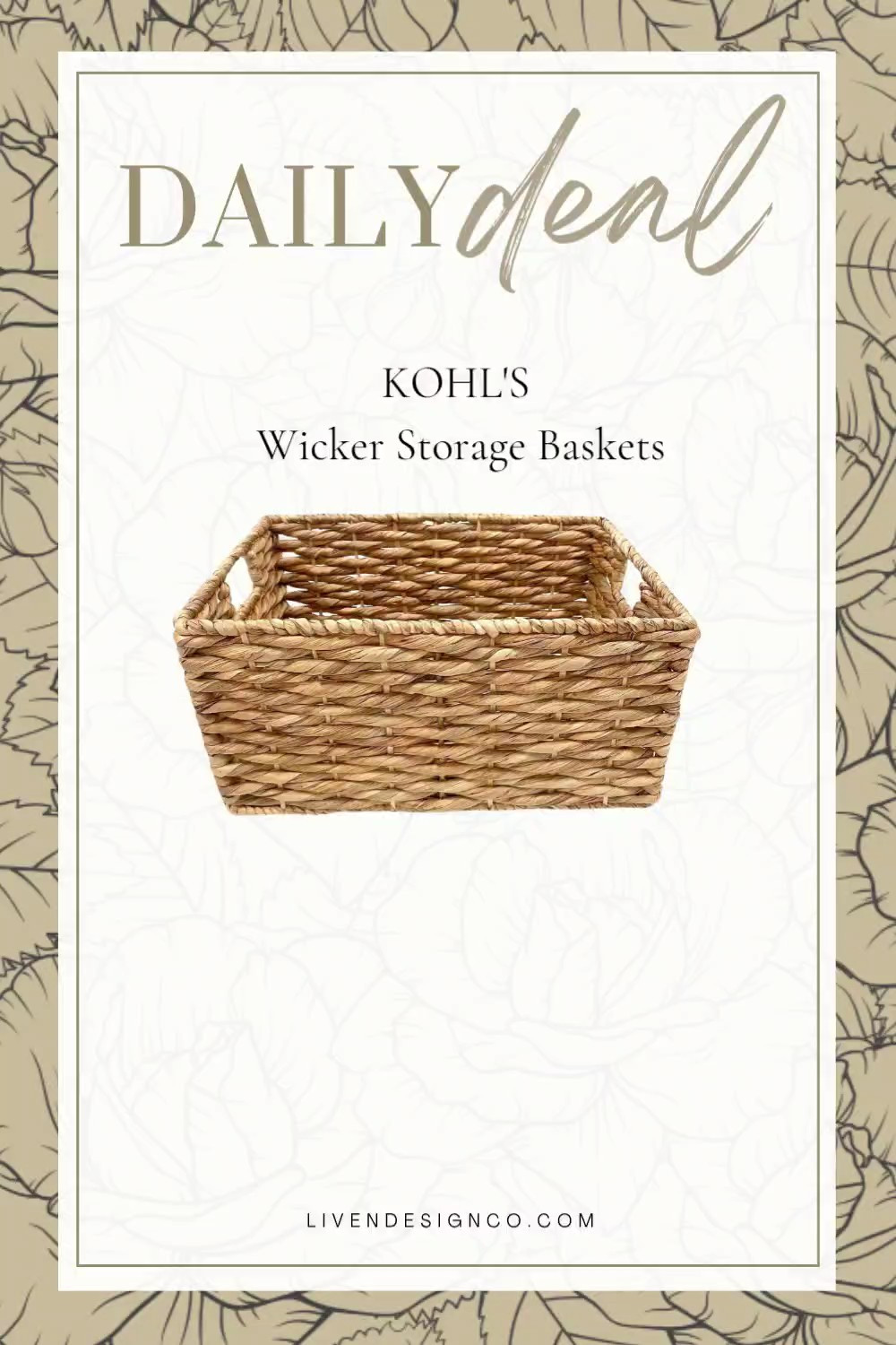 Kohl's daily deal wicker baskets. Home storage. Organization. Pantry storage. Closet storage. 

#LTKSeasonal #LTKHome #LTKSaleAlert
