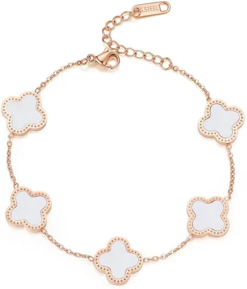 Four-Leaf Clover Five-Flower Bracelet Female Clover Peacock White Fritillary 18k Rose Gold Bracel... | Amazon (US)