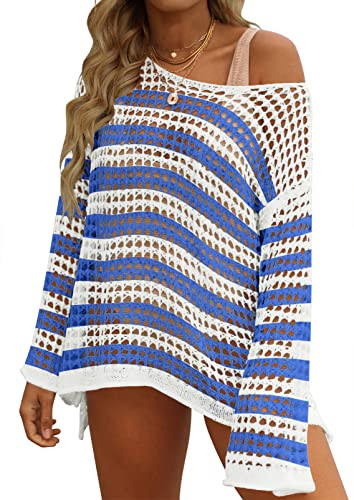 ZESICA Women's 2024 Summer Crochet Hollow Out Long Sleeve Beach Bikini Swimsuit Mesh Cover Up Tun... | Amazon (US)
