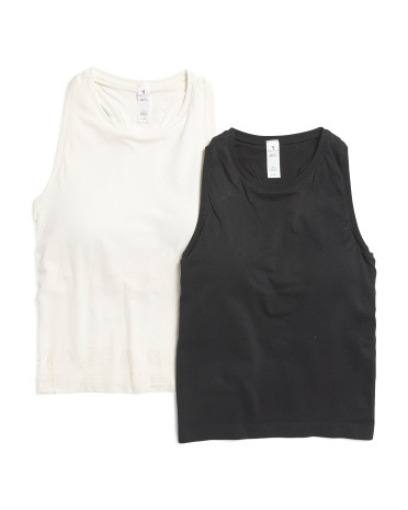 2pk Seamless High Neck Racerback Tanks With Built In-bra | TJ Maxx