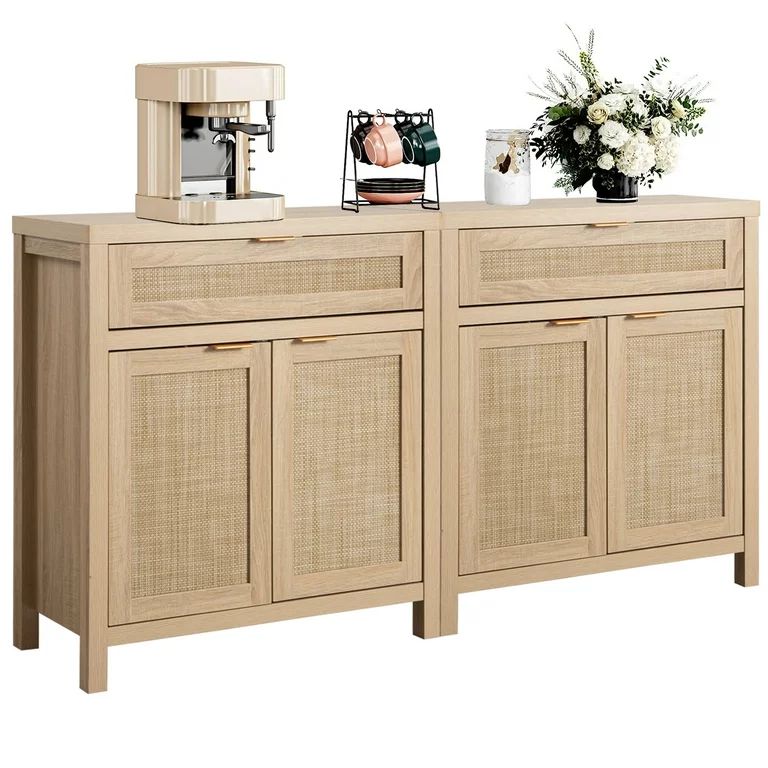 Omni House Sidebaord Buffet Cabinet Set of 2,Rattan Storage Cabinets with Drawer & Doors,Sidebaor... | Walmart (US)