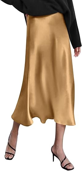 Zeagoo Womens Satin Skirts Casual Silk Midi Skirt High Waisted Long Skirts Zipper Elegant Work Sk... | Amazon (US)