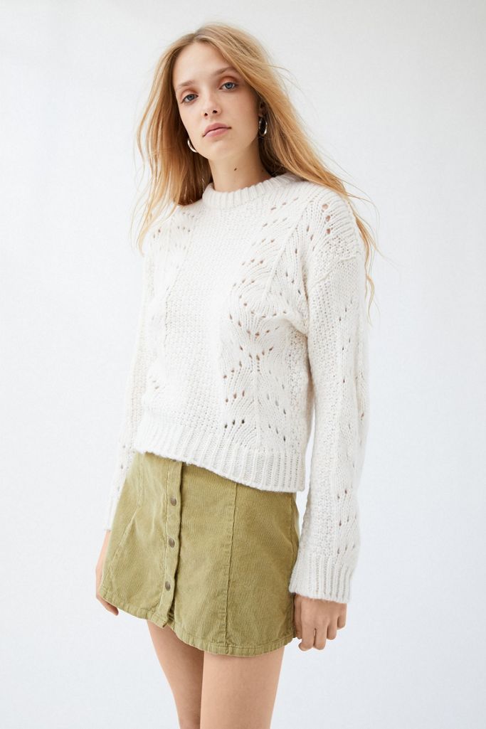 UO Libby Pointelle Crewneck Sweater | Urban Outfitters (US and RoW)