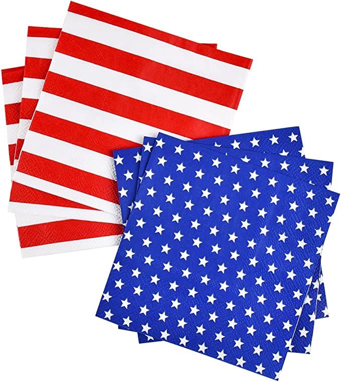 Gatherfun American Flag Patriotic Party Supplies Disposable Paper Napkins Cocktail Napkins for Ve... | Amazon (US)
