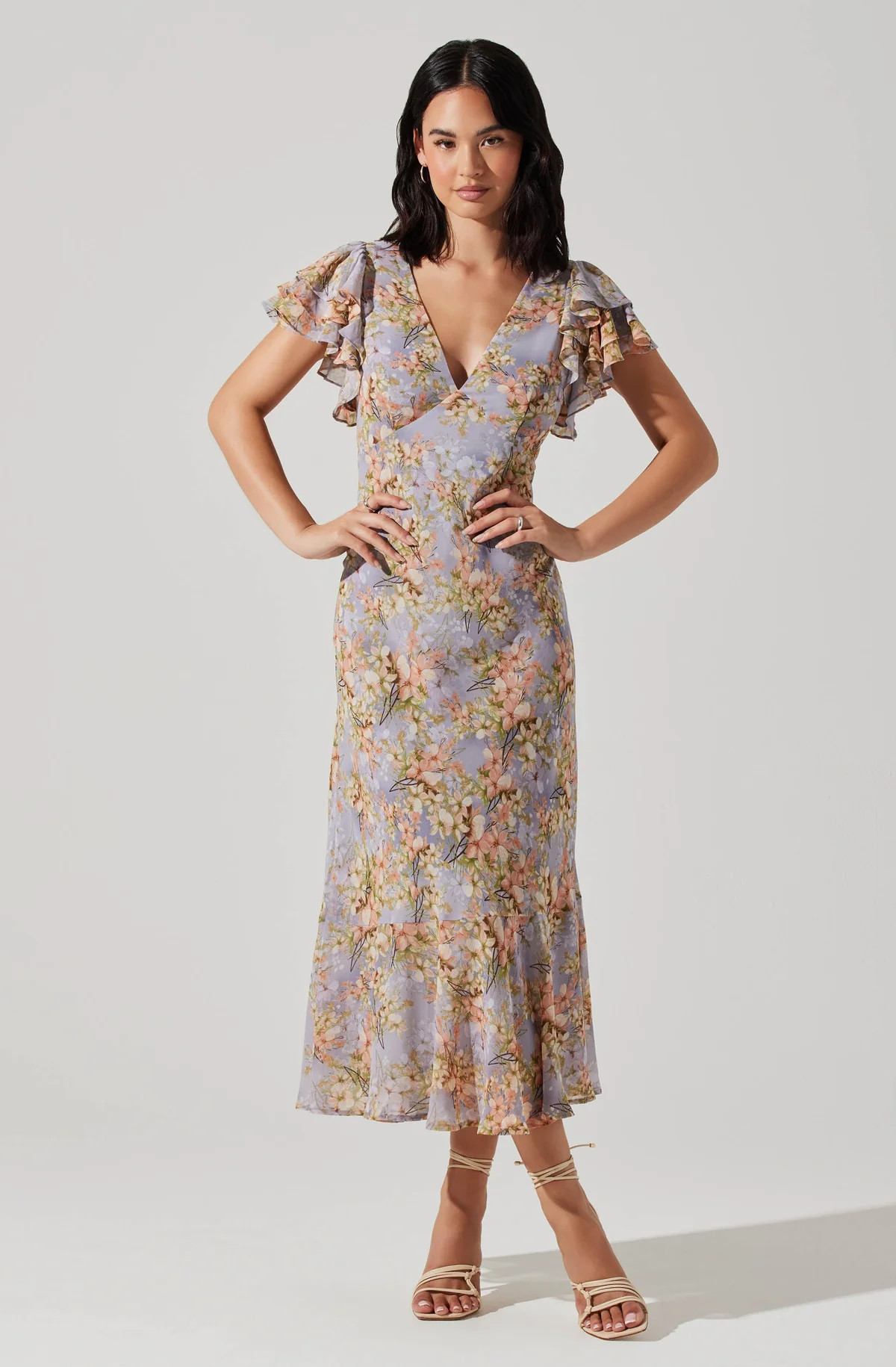 Celestine Floral Flutter Sleeve Midi Dress | ASTR The Label (US)