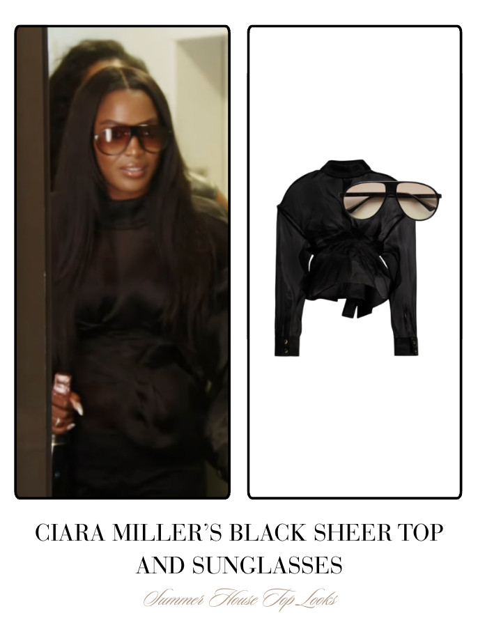 Ciara Miller's Sheer Black Top and Sunglasses by Lexxola 

 