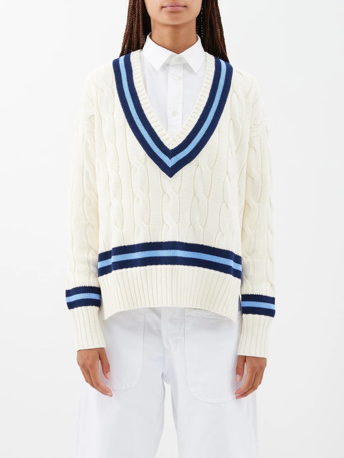 Striped cable-knit cotton sweater | Polo Ralph Lauren | Matches (US)