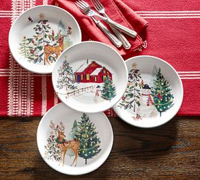 Christmas in the Country Stoneware Salad Plates - Mixed Set of 4 | Pottery Barn CA