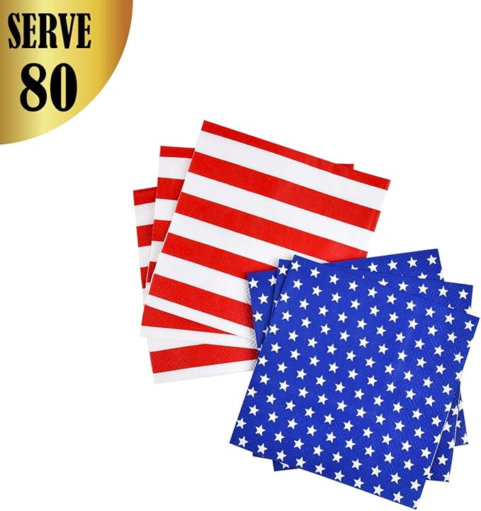 4th of July American Flag Cocktail napkins 80 Pack for Independence Day Election Day Labour Day P... | Amazon (US)