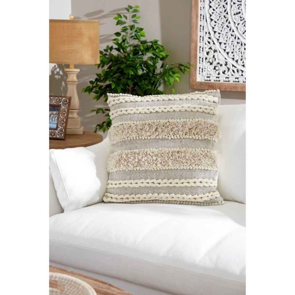 Decorative Throw Pillow w/ Striped Braid Design & Yarn Tassels (Medium - 24 x 24) | Bed Bath & Beyond