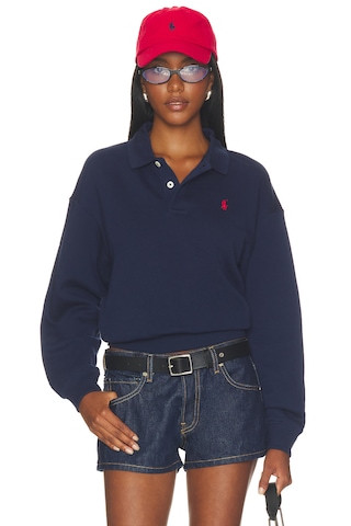 Polo Ralph Lauren Fleece Polo Long Sleeve Sweater in Navy. - size XS | Revolve Clothing (Global)