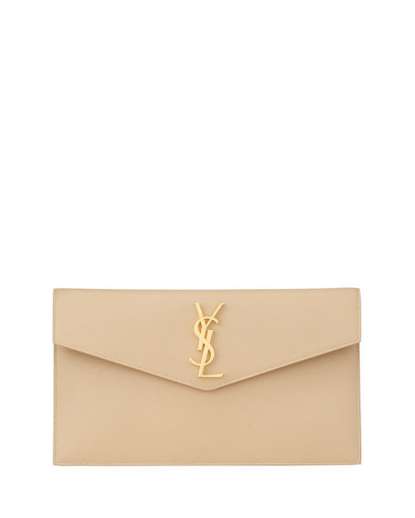 Saint Laurent Uptown Medium YSL Monogram Grain de Poudre Clutch Bag | Neiman Marcus