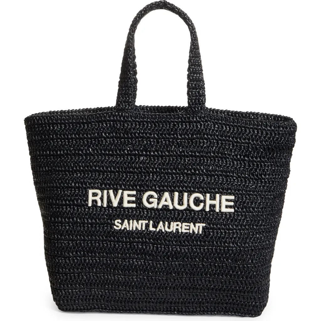 Saint Laurent Rive Gauche Logo Crochet Tote in Nero/Crema Soft at Nordstrom | Nordstrom
