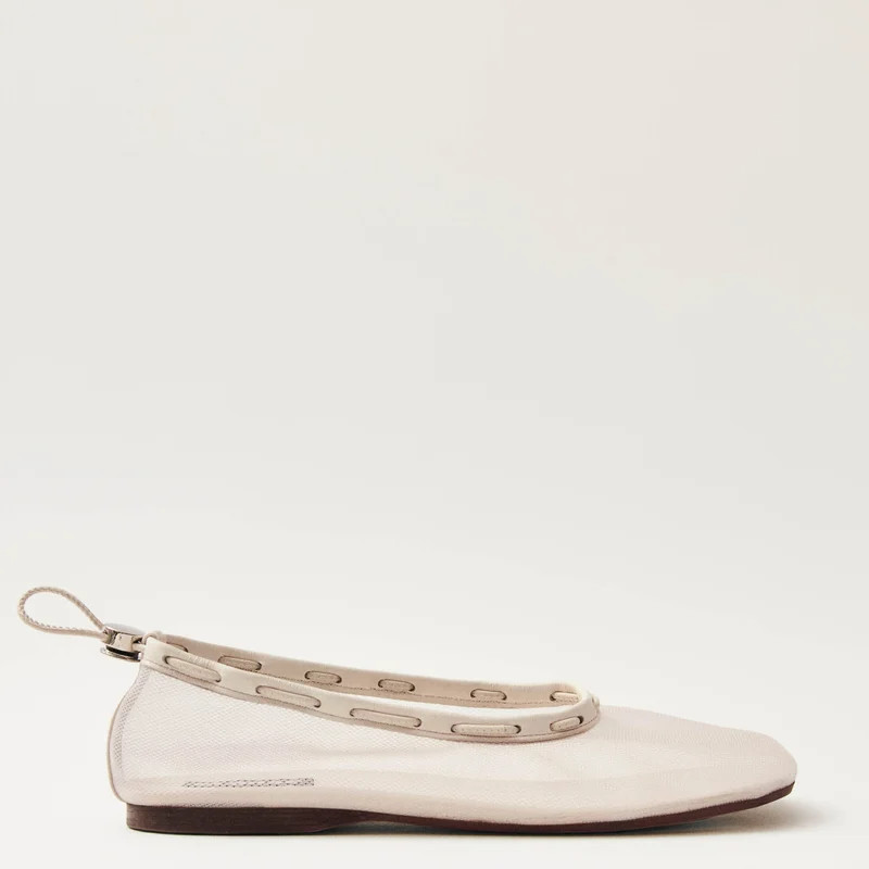 ALOHAS Gill Mesh White Leather Ballet Flats - White - EU 35 | Verishop