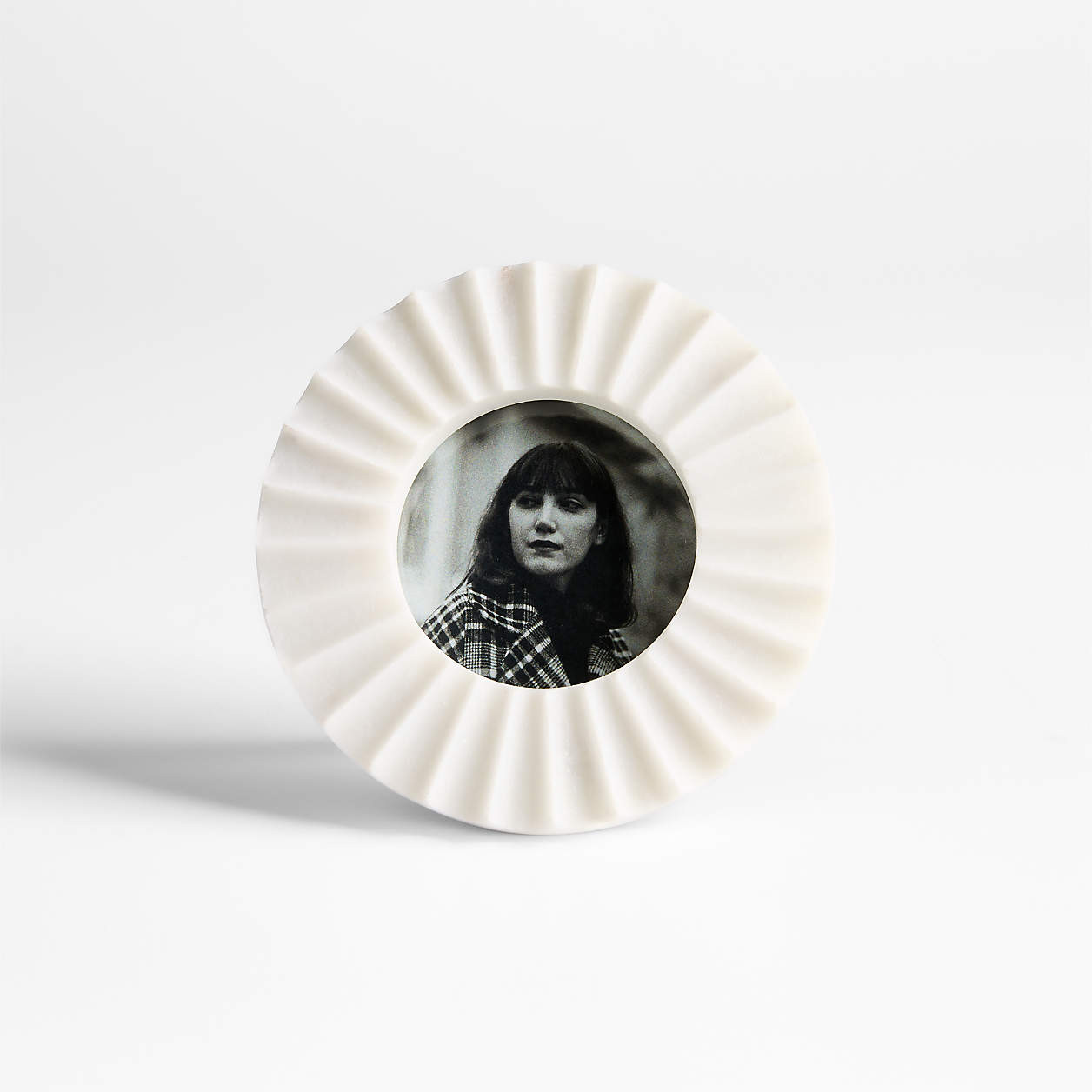Fluted White Marble 3" Round Picture Frame + Reviews | Crate & Barrel | Crate & Barrel