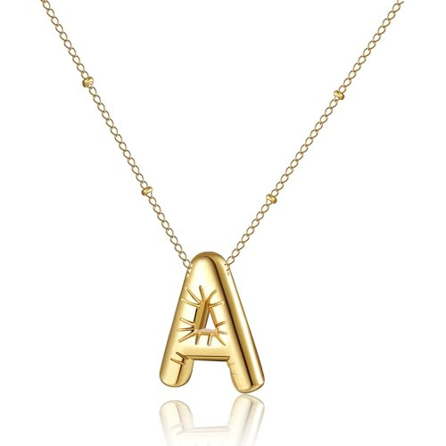 HSWYFCJY Gold A Bubble Women's letter Necklace for Women, Gold Plated Dainty Balloon Initial Pendant Necklace for Girls,Charm Puffy Name Personalized Alphabet Jewelry Gift | Amazon (US)