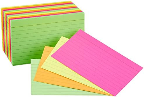 Amazon Basics Ruled Index Flash Cards for Studying and Note Taking, Assorted Neon Colored, 3x5 In... | Amazon (US)