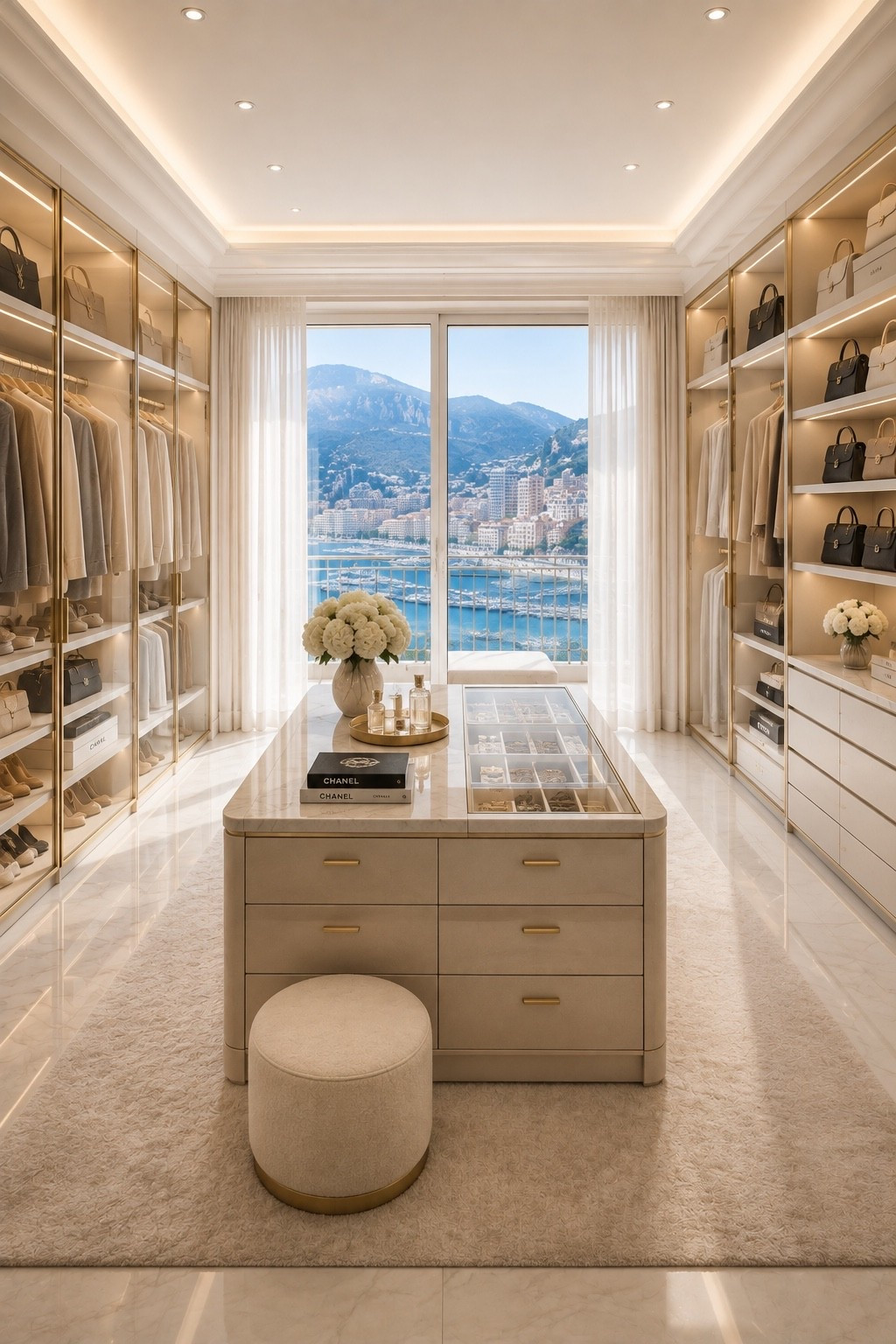 A bright luxury walk-in closet featuring a custom center island, floor-to-ceiling cabinetry, soft LED lighting, and elegant neutral finishes. This timeless dressing room blends boutique-inspired organization with modern luxury, creating the perfect space for fashion lovers and elevated everyday living.

#walkincloset #closetdesign #luxurycloset #dressingroom #closetinspo #closetorganization #customcloset #dreamcloset #luxuryhome #moderninterior #neutralhome #interiordesign #homedecor #luxurylifestyle #homeinspiration #closetgoals #ltkhome #amazonhome #designerhome #minimalistluxury
