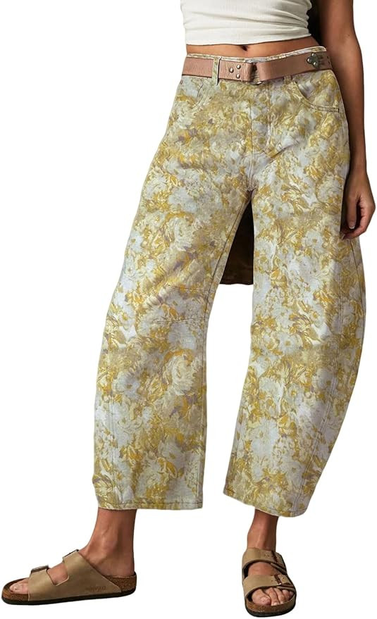 loveimgs Women Baggy Barrel Jeans Mid Rise Printed Denim Pants Wide Leg Jeans Boyfriend Y2k Patch... | Amazon (US)