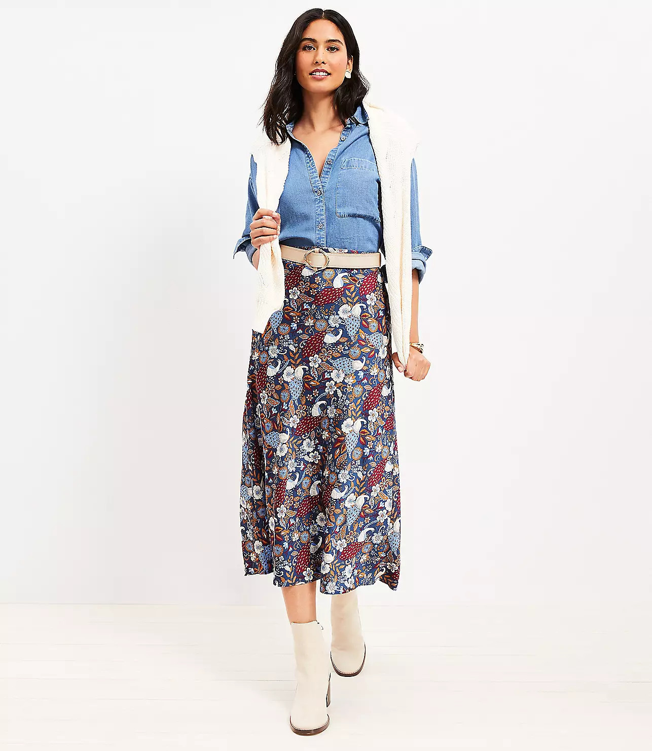 Peacock Bias Midi Skirt | LOFT