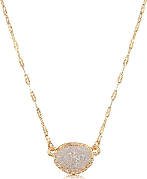 Humble Chic Simulated Druzy Pendant Necklace for Women with Sparkly Oval Stone - Gold, Silver, or... | Amazon (US)