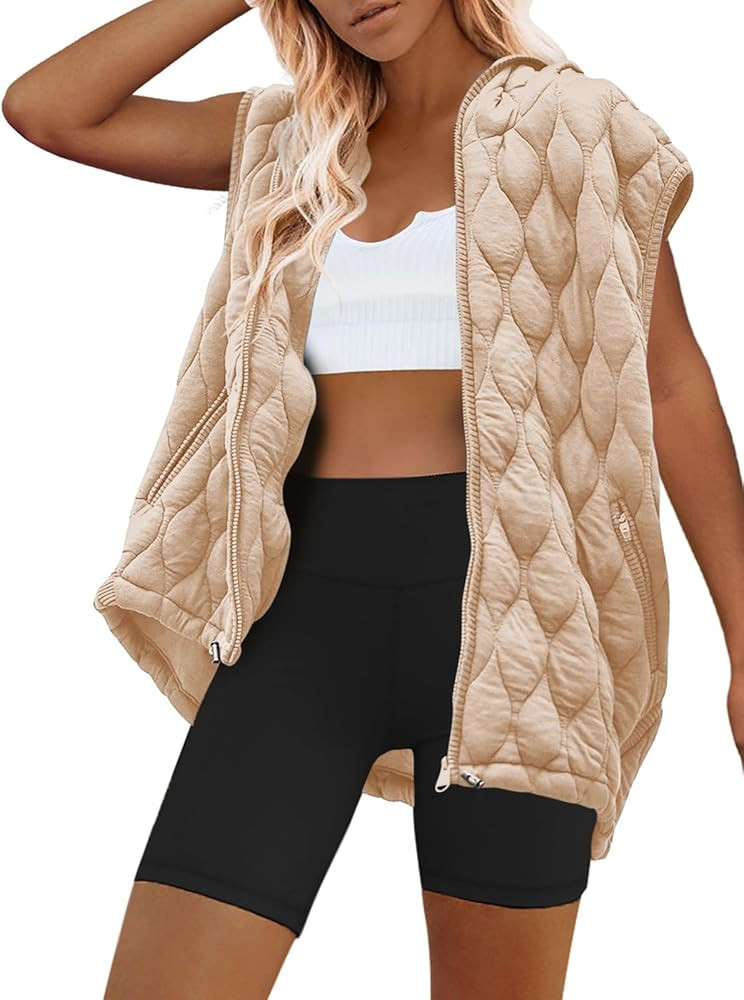 SENSERISE Womens Oversized Puffer Vest Sleeveless Quilted Jacket Zip Up Hoodie Winter Coat with P... | Amazon (US)