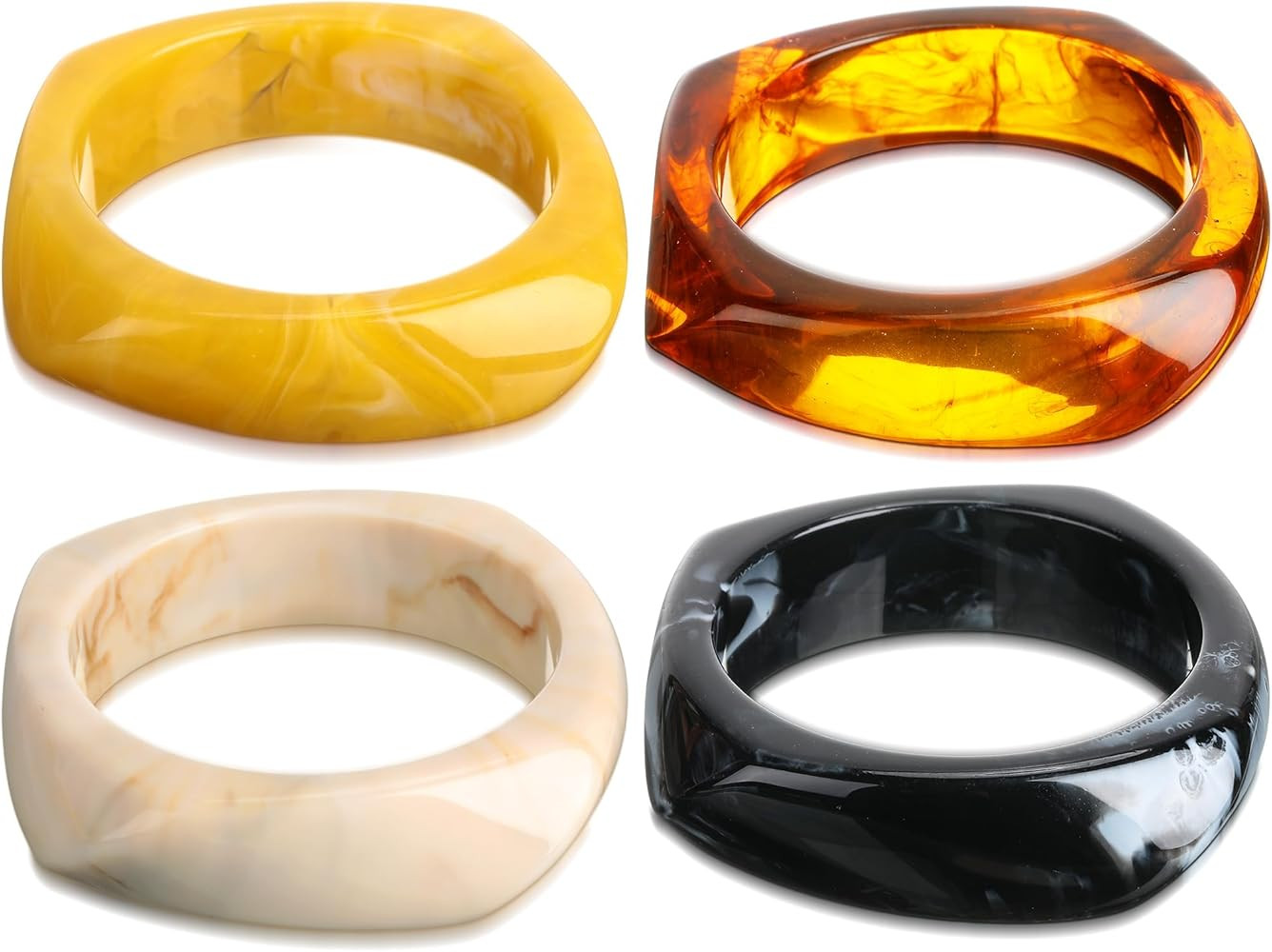 4 Pcs Colorful Square Acrylic Resin Bangle Bracelet Wide Geometric Irregular Wristbands Women | Amazon (US)