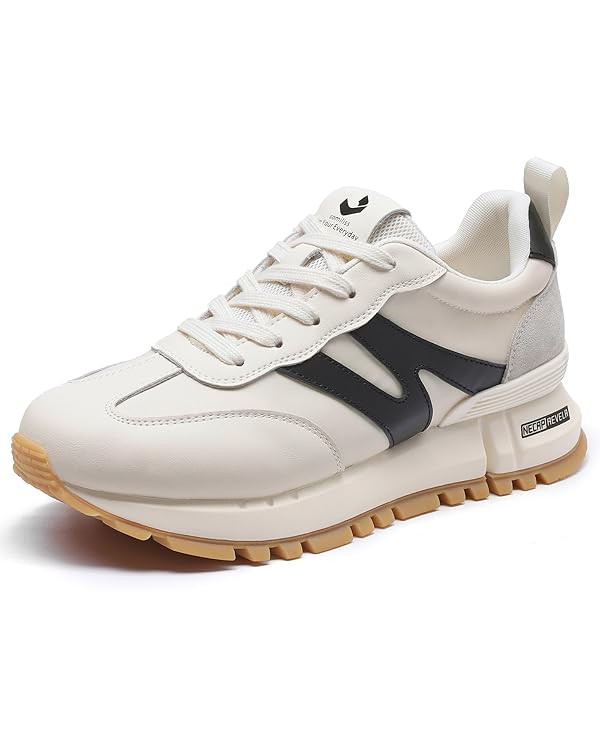 somiliss Sneakers for Women Genuine Leather Suede Patchwork Casual Lace Up Non-Slip Walking Shoes... | Amazon (US)