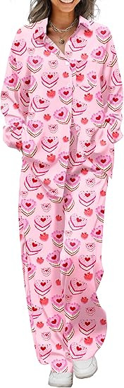 Ekouaer Womens Satin Silky Pajama Set 2 Piece Print PJs Soft Loungewear Button Down Sleepwear wit... | Amazon (US)