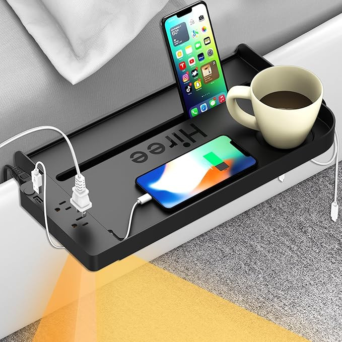 Bedside Shelf for Dorm Bunk Bed with USB Charging Port and 2 AC Outlets, Bedside Caddy, Attachabl... | Amazon (US)