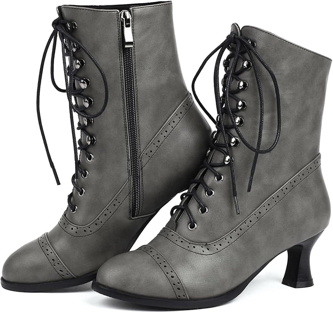 Scaoruki Women Vintage Victorian Boots Mid Calf Lace up | Amazon (US)