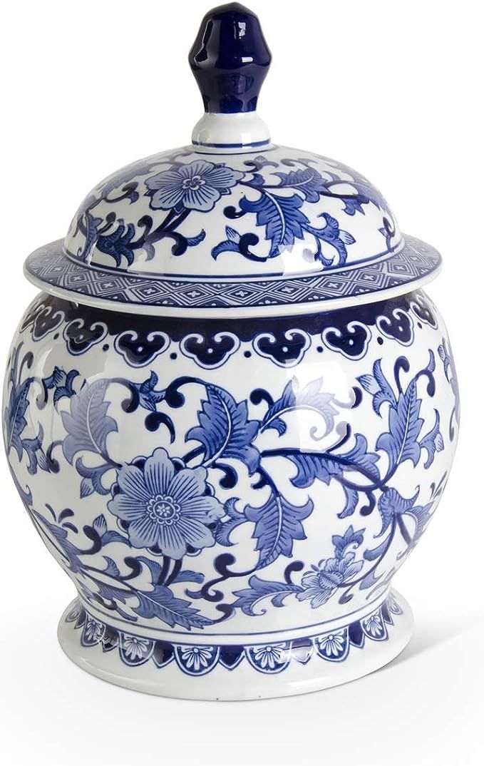 K&K Interiors 15908A 14.25 Inch Ceramic Royal Blue and White Lidded Ginger Jar | Amazon (US)