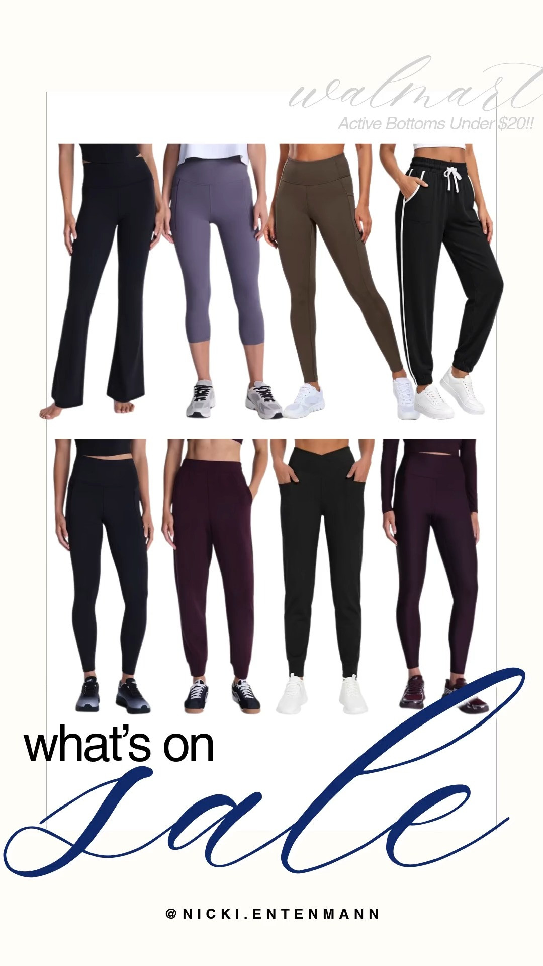 Walmart's budget-friendly activewear collection highlights versatile bottoms for under $20! The selection includes high-waisted flared leggings, cropped capris, classic full-length leggings, and casual relaxed joggers with sporty side stripes. Available in rich neutrals like deep plum, olive green, charcoal, and classic black, these affordable pairs provide an easy way to refresh your gym-to-errand wardrobe.

#walmart #walmartfinds #walmartdeals #activewear #athleisure #workoutstyle #everydaystyle #capsulewardrobe 

 #LTKfitnessgoals #LTKActive #LTKSaleAlert