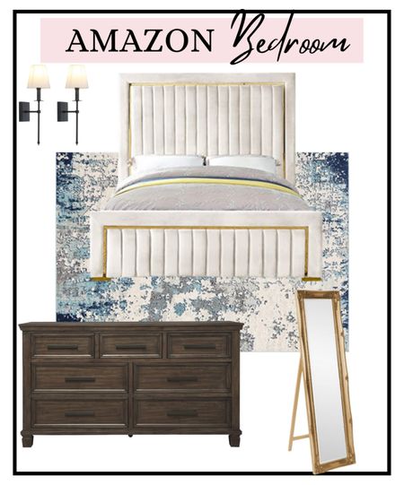 Bedroom furniture, area rug, bed frame, dresser, floor mirror, wall lights 

#LTKHome #LTKStyleTip #LTKSeasonal