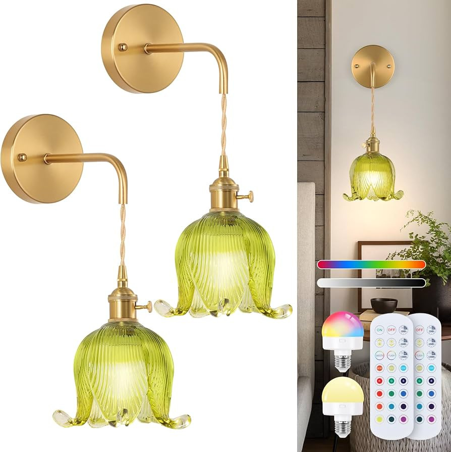 Battery Operated Wall Sconce Set of 2,Adjustable Chain Retro Gold Wall Mounted Light,Rechargeable... | Amazon (US)